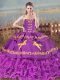 Elegant Embroidery and Ruffled Layers Quinceanera Gown Purple Lace Up Sleeveless