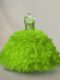 Deluxe Green Ball Gowns Scoop Sleeveless Organza Floor Length Lace Up Ruffles and Sequins Sweet 16 Dresses