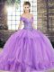Lavender Ball Gowns Tulle Off The Shoulder Sleeveless Beading and Ruffles Floor Length Lace Up Quinceanera Dresses