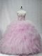 Lilac 15 Quinceanera Dress Sweet 16 and Quinceanera with Beading and Ruffles Sweetheart Sleeveless Brush Train Lace Up