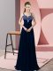 Fitting Navy Blue Sleeveless Floor Length Beading Zipper Casual Dresses