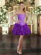 Sweetheart Sleeveless Custom Made Mini Length Beading and Ruffles Purple Organza