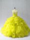 Luxury Yellow Green Sweetheart Lace Up Beading and Ruffles Quinceanera Gowns Sleeveless
