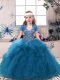Floor Length Blue Pageant Gowns Tulle Sleeveless Beading and Ruffles