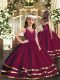 Great Burgundy Ball Gowns V-neck Sleeveless Tulle Floor Length Zipper Ruffled Layers Little Girl Pageant Dress
