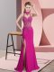 Elegant Fuchsia Chiffon Backless Halter Top Sleeveless Floor Length Evening Dress Lace and Appliques