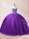 Perfect Purple Lace Up Sweetheart Beading Sweet 16 Dresses Tulle Sleeveless