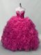 Chic Hot Pink Sleeveless Organza Lace Up 15th Birthday Dress for Sweet 16 and Quinceanera