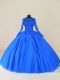 Custom Designed Royal Blue Long Sleeves Floor Length Lace and Appliques Zipper 15th Birthday Dress