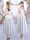 Appliques Quinceanera Dama Dress Silver Lace Up Short Sleeves Tea Length