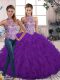 Noble Floor Length Two Pieces Sleeveless Purple Quince Ball Gowns Lace Up