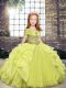 Perfect Floor Length Yellow Green Pageant Dress Womens Straps Sleeveless Lace Up