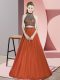 Halter Top Sleeveless Prom Dress Floor Length Beading Rust Red Tulle