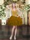 Sweetheart Sleeveless Prom Evening Gown Mini Length Beading and Ruffles Brown Organza