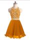 Smart Orange Organza Lace Up Halter Top Sleeveless Mini Length Prom Dresses Beading