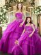Fuchsia Strapless Lace Up Beading Quince Ball Gowns Sleeveless
