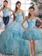 Unique Floor Length Three Pieces Sleeveless Light Blue Sweet 16 Dress Lace Up
