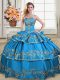 Sleeveless Lace Up Floor Length Embroidery and Ruffled Layers Sweet 16 Dress
