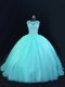 Aqua Blue Vestidos de Quinceanera Sweet 16 and Quinceanera with Beading and Lace Scoop Sleeveless Lace Up