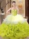 Multi-color Lace Up Quinceanera Gown Beading and Ruffles Sleeveless Floor Length