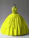 Modest Ball Gowns Quinceanera Dress Yellow Green Halter Top Tulle Sleeveless Floor Length Lace Up