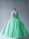 Fabulous Apple Green Ball Gowns Scoop Long Sleeves Tulle Floor Length Lace Up Beading Quince Ball Gowns