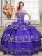 Floor Length Lace Up Quinceanera Dresses Purple for Sweet 16 and Quinceanera with Embroidery and Ruffled Layers