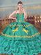 Glittering Sweetheart Sleeveless Satin Quinceanera Dress Embroidery and Ruffled Layers Lace Up