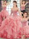 Sweetheart Sleeveless Tulle Quinceanera Dress Beading and Ruffles Brush Train Lace Up