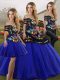 Royal Blue Three Pieces Embroidery Sweet 16 Quinceanera Dress Lace Up Tulle Sleeveless Floor Length