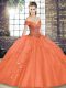 Orange Red Ball Gowns Off The Shoulder Sleeveless Tulle Floor Length Lace Up Beading and Ruffles Sweet 16 Quinceanera Dress