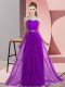 Fantastic Floor Length Purple Dama Dress for Quinceanera Chiffon Sleeveless Beading