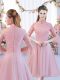 Pink High-neck Zipper Lace Quinceanera Dama Dress 3 4 Length Sleeve