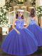 Appliques Little Girls Pageant Gowns Blue Lace Up Sleeveless Floor Length