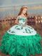 Turquoise Ball Gowns Organza Straps Sleeveless Embroidery and Ruffles Floor Length Lace Up Glitz Pageant Dress