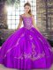 Custom Designed Purple Off The Shoulder Neckline Beading and Embroidery Sweet 16 Dress Sleeveless Lace Up