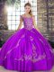 Custom Designed Purple Off The Shoulder Neckline Beading and Embroidery Sweet 16 Dress Sleeveless Lace Up