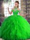 Flirting Green Ball Gowns Halter Top Sleeveless Tulle Floor Length Lace Up Beading and Ruffles 15th Birthday Dress