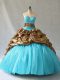 Fantastic Aqua Blue Sleeveless Organza and Printed Lace Up 15 Quinceanera Dress for Sweet 16 and Quinceanera