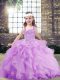 Wonderful Floor Length Lace Up Pageant Gowns For Girls Lavender for Party and Sweet 16 and Wedding Party with Beading and Ruffles