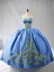 Fantastic Satin Sleeveless Quince Ball Gowns and Embroidery