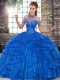 Beading and Ruffles Quinceanera Gown Royal Blue Lace Up Sleeveless Floor Length