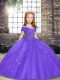 Fashionable Lavender Ball Gowns Straps Sleeveless Tulle Floor Length Lace Up Beading Little Girls Pageant Gowns