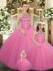 Comfortable Rose Pink Halter Top Neckline Beading 15 Quinceanera Dress Sleeveless Lace Up
