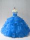 Organza Sleeveless Floor Length 15th Birthday Dress and Beading and Ruffles