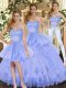 Amazing Sweetheart Sleeveless Quinceanera Dresses Floor Length Appliques and Ruffles Lavender Tulle