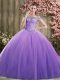 Cheap Sleeveless Floor Length Beading Lace Up Quinceanera Gown with Lavender