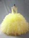 Yellow Organza Zipper 15th Birthday Dress Sleeveless Floor Length Beading and Ruffles