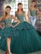 Wonderful Floor Length Green Sweet 16 Dresses Tulle Sleeveless Beading and Appliques