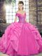 Simple Organza Off The Shoulder Sleeveless Lace Up Beading and Ruffles Quinceanera Dress in Rose Pink